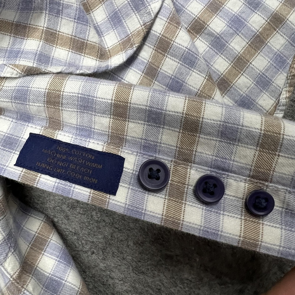 David Donahue Shirt Mens L Blue Beige Check Long Sleeve Button Cotton Office - Picture 14 of 16